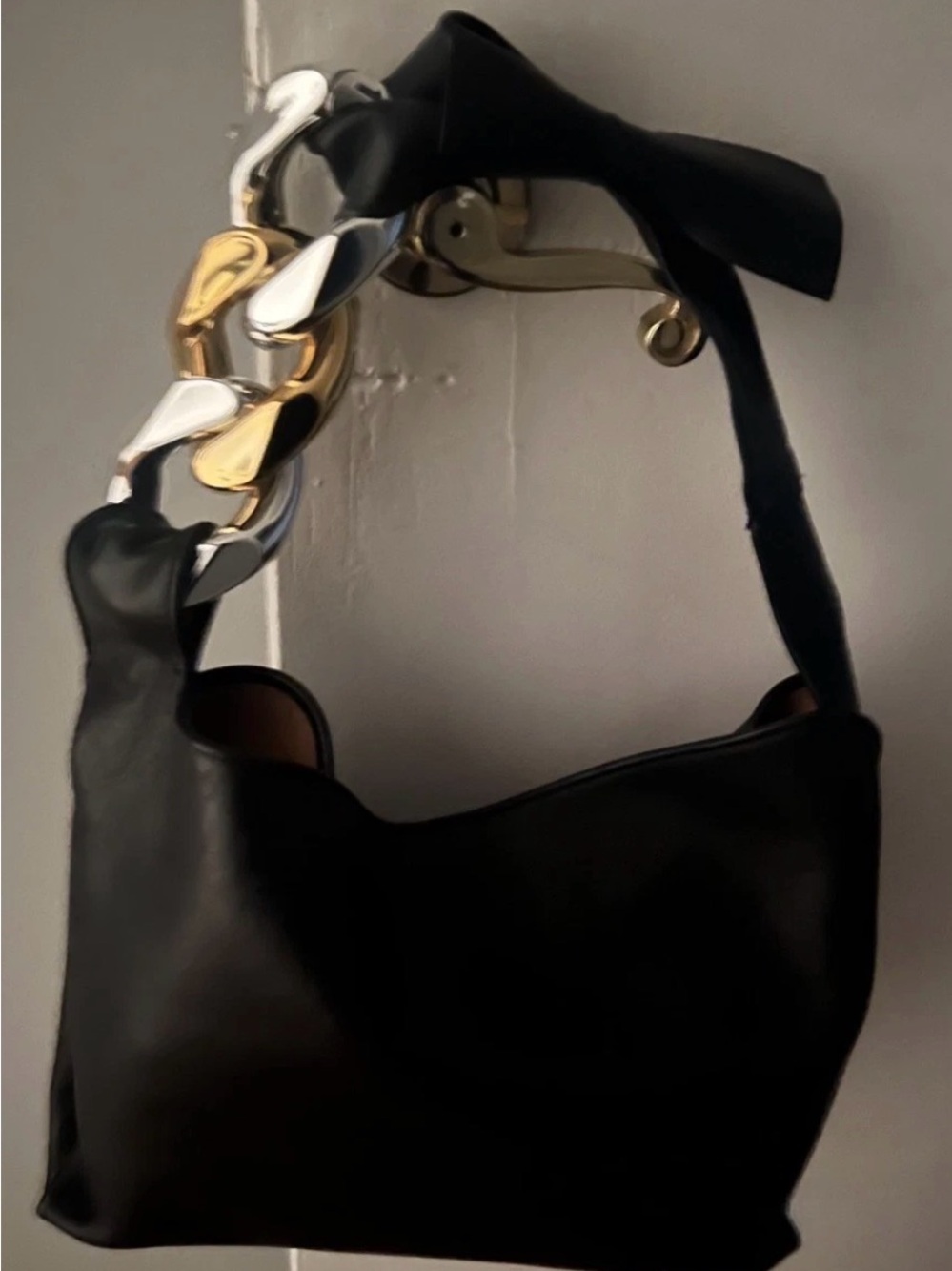 JW ANDERSON Black Shoulder Bag with Gold & Silver Chain Links